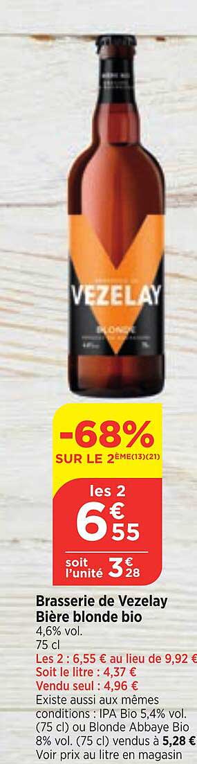 brasserie de vezelay bière blonde bio