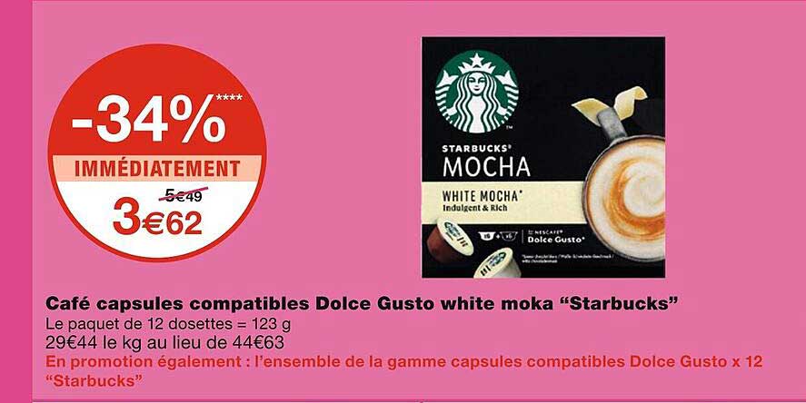café capsules compatibles dolce gusto white moka "starbucks"