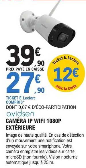caméra ip wifi 1080p extérieure avidsen