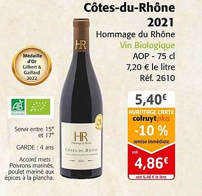 côtes-du-rhône 2021 hommage du rhône vin biologique aop