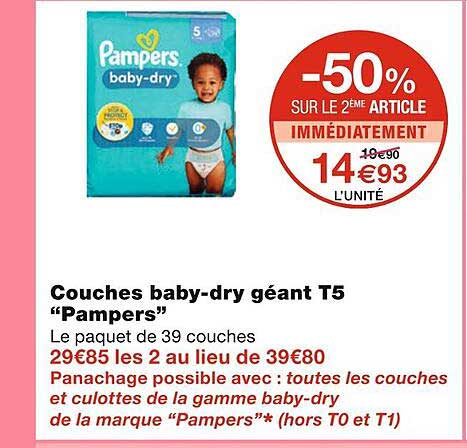 couches baby-dry géant t5 "pampers"