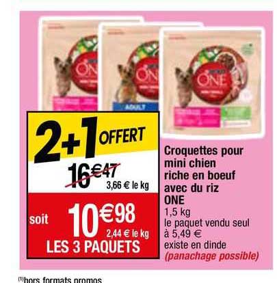 croquettes pour mini chien riche en boeuf avec du riz one