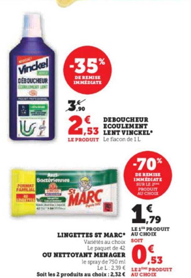 déboucheur écoulement lent vinckel, lingettes st marc ou nettoyant ménager