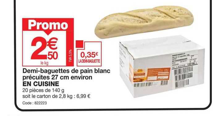 demi-baguettes de pain blanc précuites 27 cm environ en cuisine