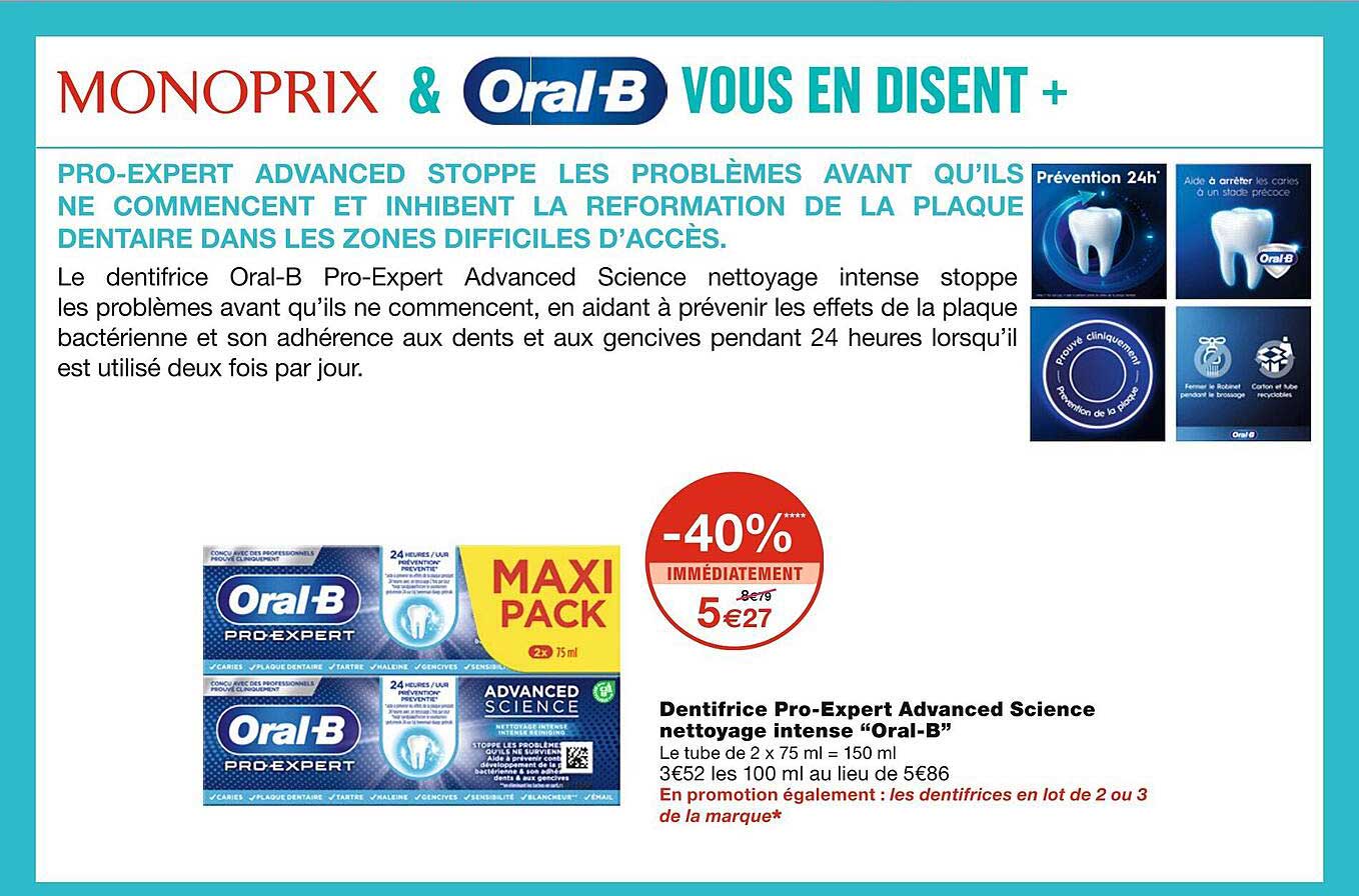 dentifrice pro-expert advanced science nettoyage intense "oral-b"
