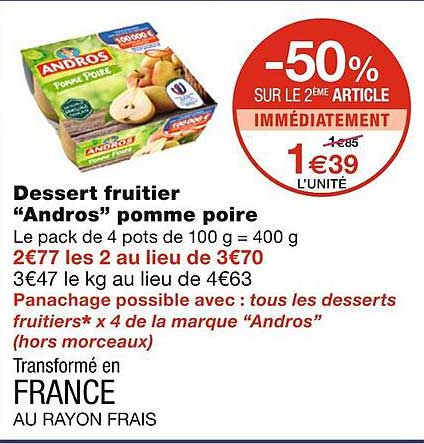 Dessert Fruitier "andros" Pomme Poire