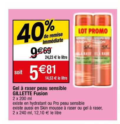 gel à raser peau sensible gillette fusion