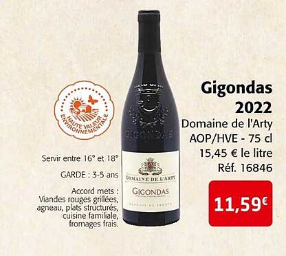 gigondas 2022 domaine de l'arty aop/hve