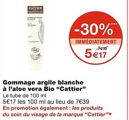 gommage argile blanche à l'aloe vera bio "cattier"