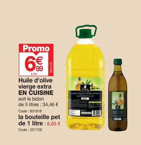 huile d'olive vierge extra en cuisine, la bouteille pet de 1 litre