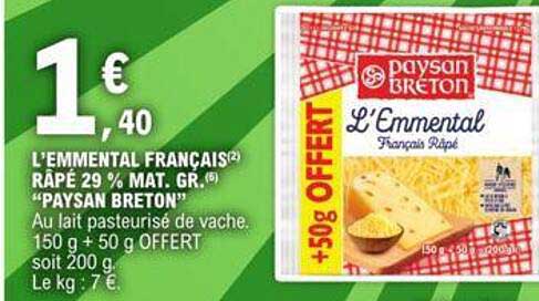 l'emmental français râpé 29% mat. gr. "paysan breton"