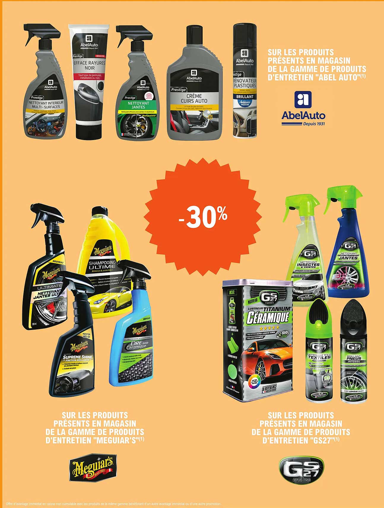 la gamme des produits d'entretien "menguiar's", la gamme de produits d'entretien "abel auto", la gamme de produits d'entretien "gs27"