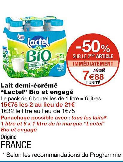 lait demi-écrémé "lactel" bio et engagé