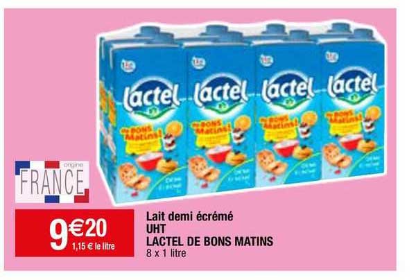 lait demi écrémé uht lactel de bons matins