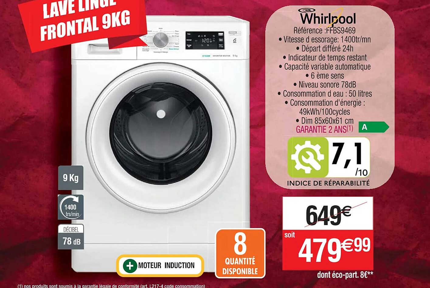lave linge frontal 9 kg whirlpool