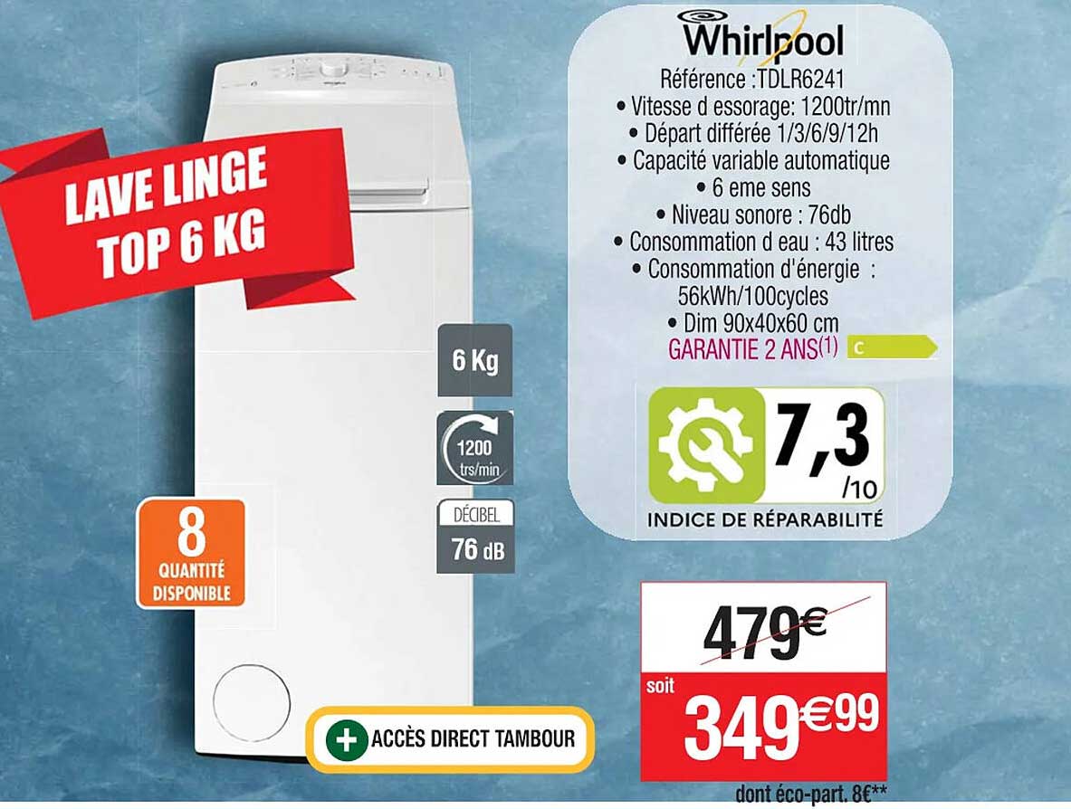 lave linge top 6 kg whirlpool