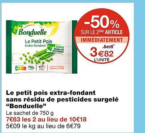 le petit pois extra-fondant sans résidu de pesticides surgelé "bonduell"