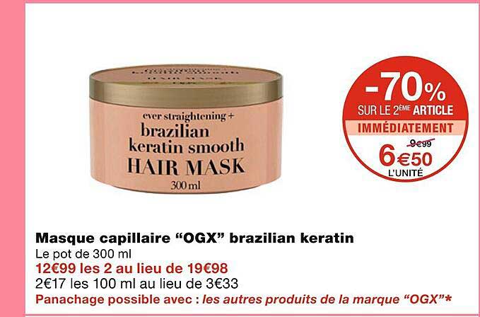 masque capillaire "ogx" brazilian keratin