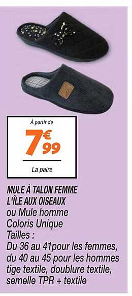 Mule à Talon Femme L'île Aux Oiseaux Ou Mule Homme Coloris Unique