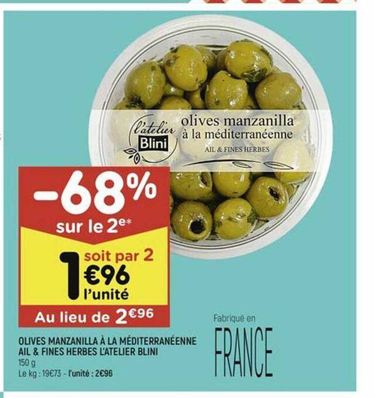 olives manzanilla à la méditerranéenne ail & fines herbes l'atelier blini
