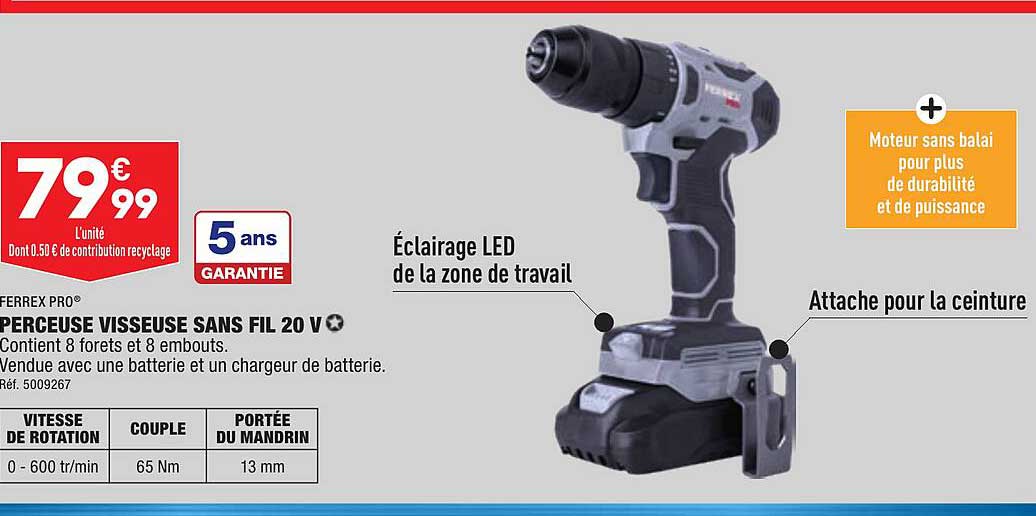 Perceuse Visseuse Sans Fil 20 V Ferrex Pro