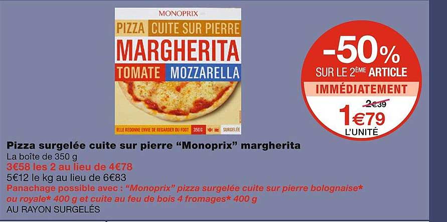 Pizza Surgelée Cuite Sur Pierre "monoprix" Margherita