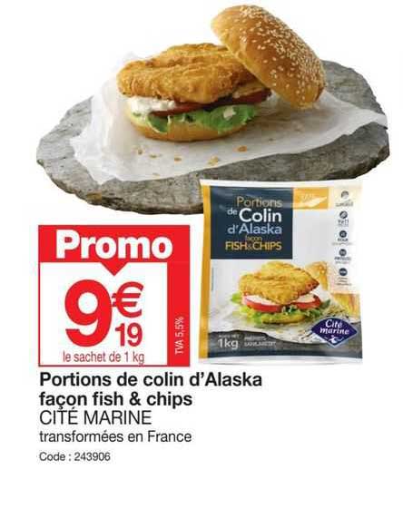 portions de colin d'alaska façon fish & chips cité marine