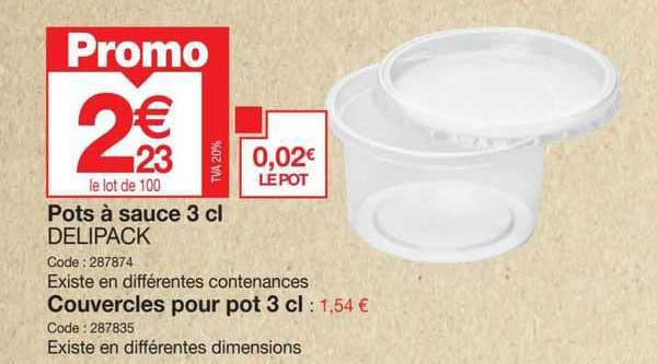 pots à sauce 3 cl delipack, couvercles pour pot 3 cl