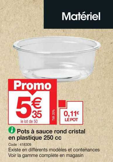 pots à sauce rond cristal en plastique 250 cc