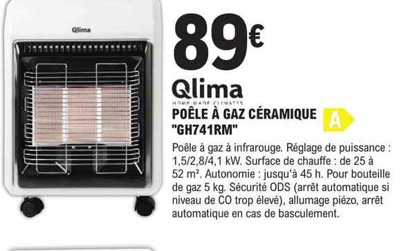 Qlima Poêle à Gaz Céramique Gh741rm