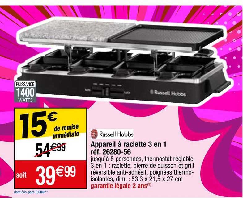 russell hobbs appareil à raclette 3en1