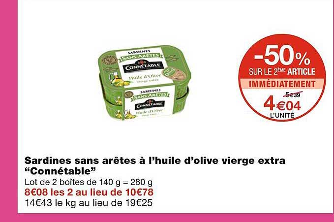 sardines sans arêtes à l'huile d'olive vierge extra "connétable"