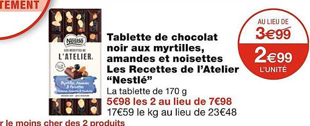 Tablette De Chocolat Noir Aux Myrtilles, Amandes Et Noisettes Les Recettes De L'atelier "nestlé"