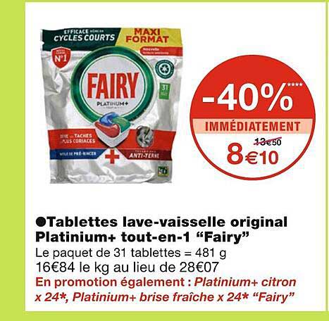 tablettes lave-vaisselle original platinium+ tout-en-1 "fairy"