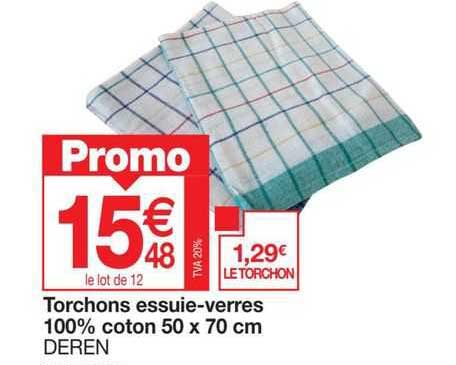torchons essuie-verres 100% coton 50 x 70 cm deren