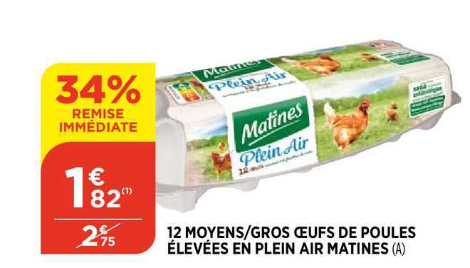 12 moyens gros œufs de poules élevées en plein air matines 34% remise immédiate