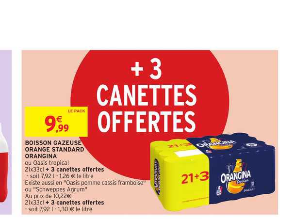 boisson gazeuse orange standard orangina + 3 canettes offertes