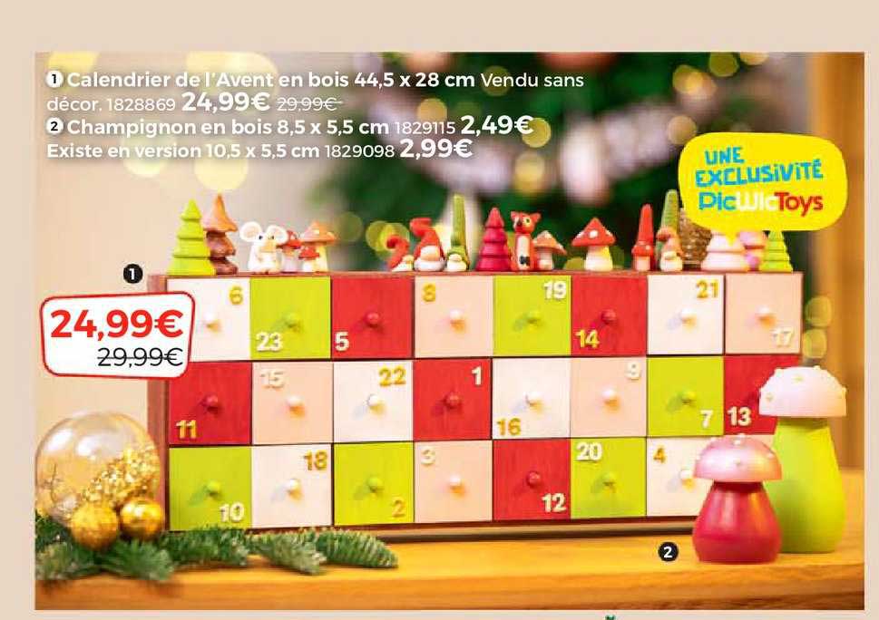 Calendrier De L'avent En Bois 44,5 X 28 Cm, Champignon En Bois 8,5 X 5,5 Cm, Existe En Version 10,5 X 5,5 Cm
