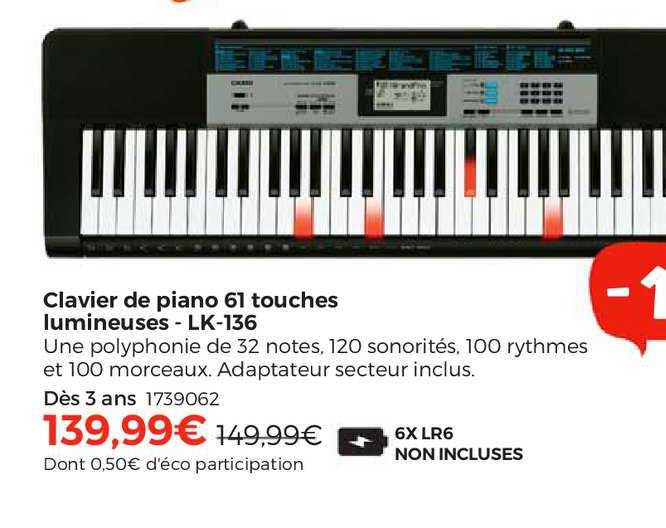 clavier de piano 61 touches lumineuses  - lk-136