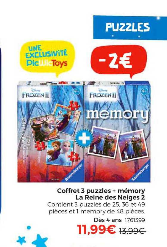 coffret 3 puzzles + mémory la reine des neiges 2