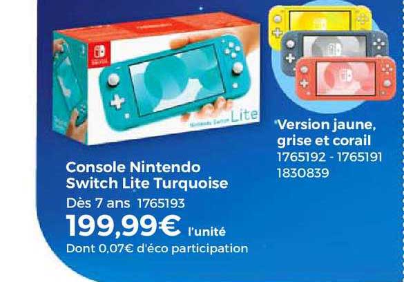 console nintendo switch lite turquoise, version jaune, grise et corail