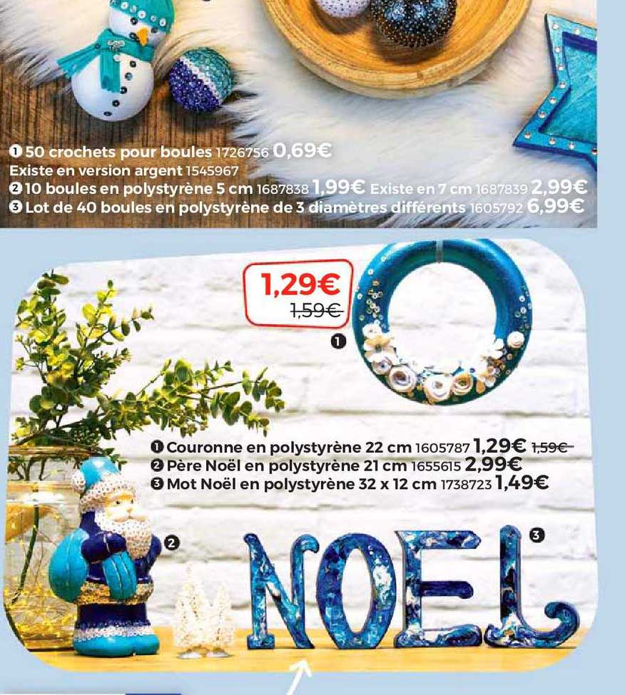 couronne en polystyrène 22 cm, père noël en polystyrène 21 cm, mot noël en polystyrène 32 x 12 cm