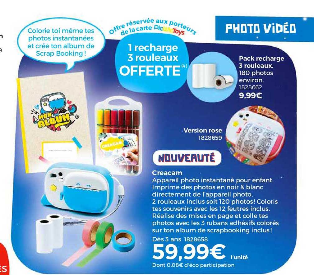 creacam, version rose, pack recharge 3 rouleaux