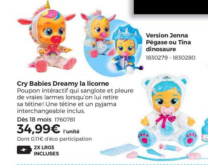 cry babies dreamy la licorne, version jenna pégase ou tina dinosaure