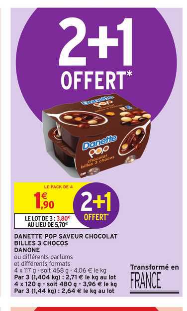 Danette Pop Saveur Chocolat Billes 3 Chocos Danone 2+1 Offert