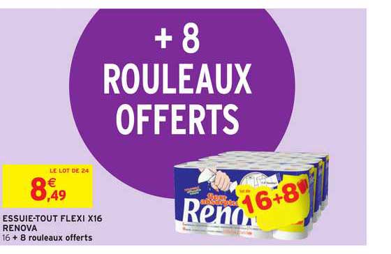 essuie tout flexi x16 renova + 8 rouleaux offerts