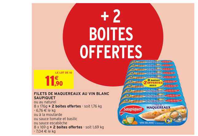 Filets De Maquereaux Au Vin Blanc Saupiquet + 2 Boites Offertes