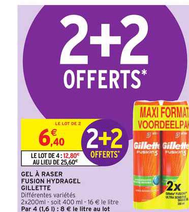 gel à raser fusion hydragel gillette 2+2 offerts