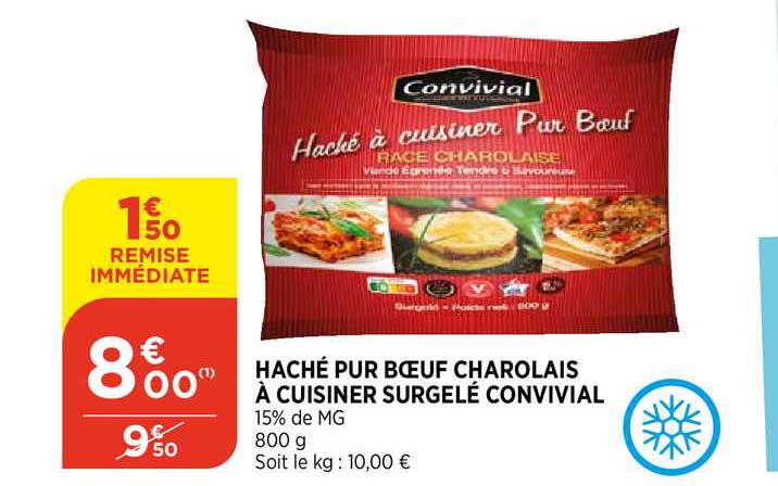 haché pur bœuf charolais à cuisiner surgelé convivial