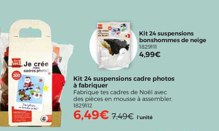 kit 24 suspensions bonshommes de neige, kit 24 suspensions cadre photos à fabriquer